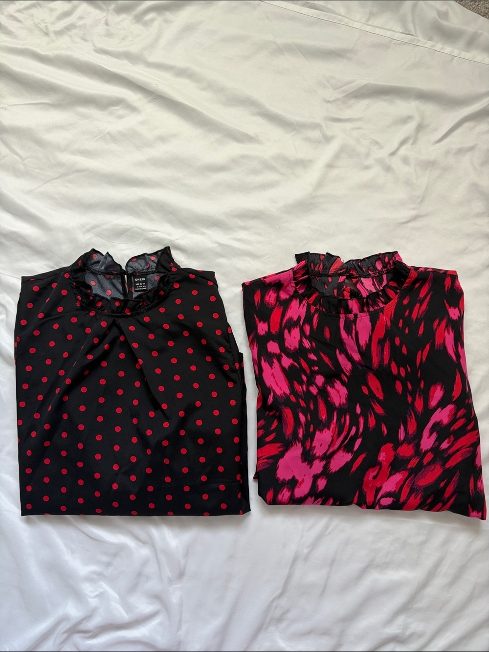 SHEIN Black & Red Polka Dot and Abstract Print Blouses - Set of 2
